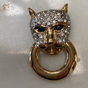 VINTAGE LEOPARD RHINESTONE PIN WITH GREEN EYES